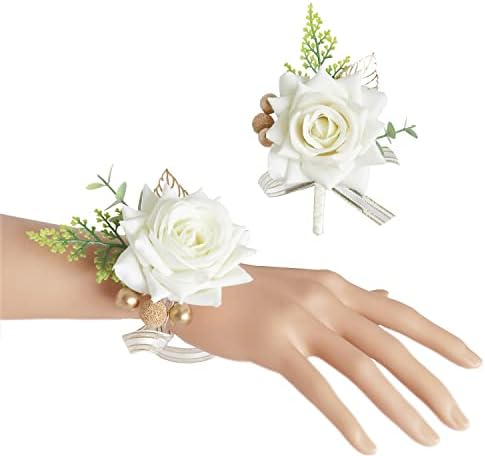 Sliuart 2 PCS Boutonniere and Porcage Porsage פרחי חתונה מלאכותיים פרחי חתונה בעבודת יד וחתן כלה לחתונה לחתכת מסיבות