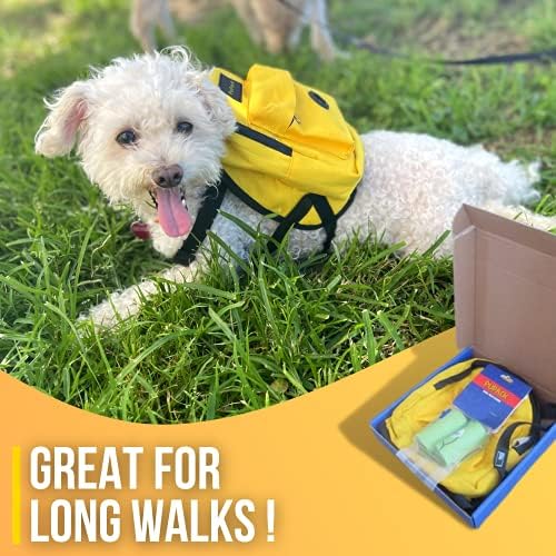 חבילת כלבים של Pupack רתמת תרמיל צהוב לכלבים עם מתקן שקיות קקי מובנות - חפיסה קלה של חיות מחמד עם חיות מחמד עם