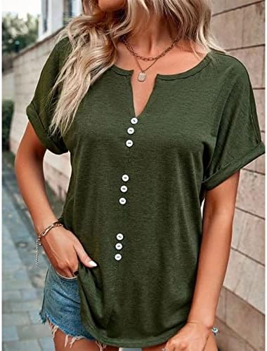 חולצת סתיו קיץ נשים שרוול קצר 2023 כותנה עמוק V צוואר כפתור כלפי מעלה חולצה חולצה בסיסית לנשים IW IW