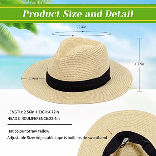 2 חבילות כובעי שמש נשים רחבות שוליים פנמה פנמה כובע פדורה קיץ חוף כובע שמש UPF 50+ מגן קש לנשים