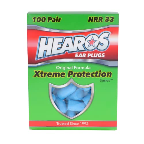 Hearos Xtreme Foam אטמי אוזניים, תקעים אוזניים 33dB NRR, 100 זוגות, תקעי אוזן קצף הפחתת רעש והגנה על שמיעה