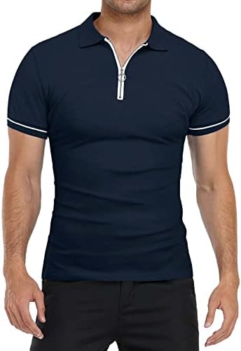 חולצות פולו רוכסן לגברים של ZDDO שריר שרוול קצר צוואר צוואר צווארון צווארון צוואר
