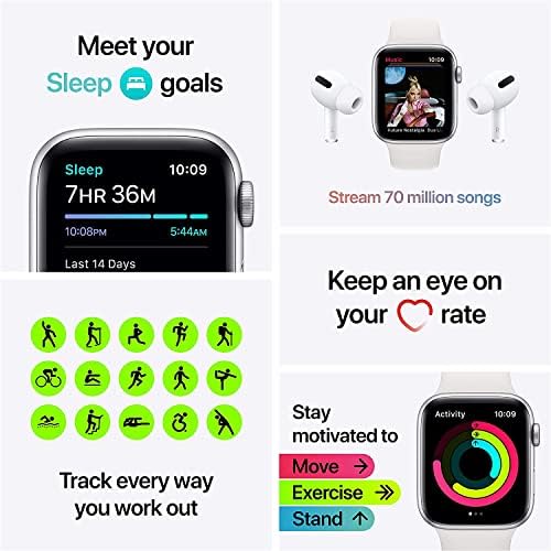 Apple Watch SE מארז אלומיניום סילבר עם פס ספורט לבן