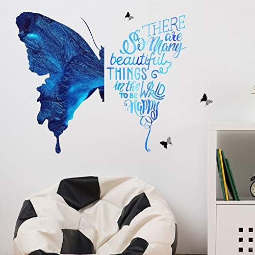 גדול כחול פרפר קיר מדבקות כדי להיות שמח השראה ציטוטי חלון מדבקות קישוטי ציורי קיר אמנות דקורטיבי מדבקה לילדים סלון חדר שינה