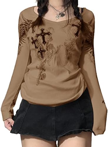 בגדי גראנג 'לנשים י2 ק חולצות שרוול ארוך פיות גראנג' חולצות אסתטיות בנות נוער טיז גרפי וינטג ' סתיו