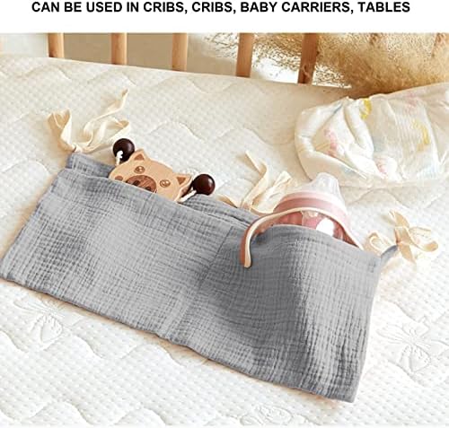 מרחינצ'וס אחסון מיטה לתינוקות שקית תליה, 2 כיסים רצועת מיטה לתינוק משתלת שקית אחסון ליד מיטה לתינוקות לצעצוע