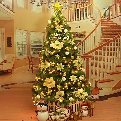 עץ חג המולד המלאכותי של דולפליי, עץ חג מולד מזויף עם אורות במעמד 5 מצבי פלאש רגלי מתכת מוצקה מרגישים מתקפלים-