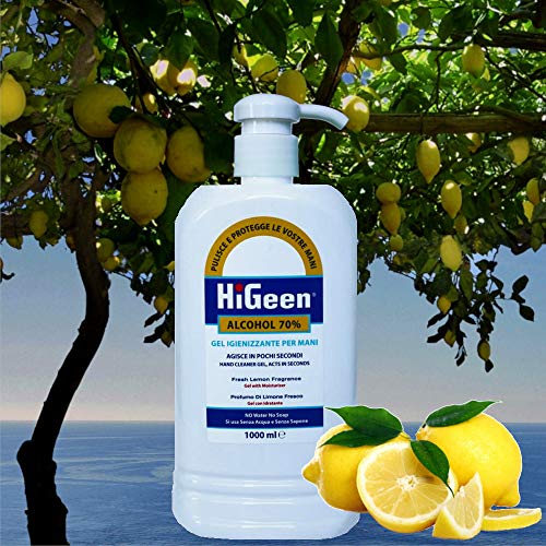 Higeen מתקדם אנטי בקטריאלי ג'ל חוטא ידני, חבילה של שלושה בקבוקי משאבה של שלושה 1000 מל בניחוחות לימון טריים