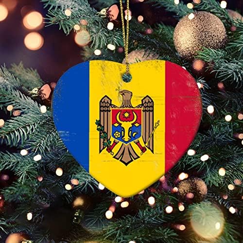 דגל מולדובה קרמיקה לב קישוט חג מולד לחג המולד לעץ דגל לאומי שיק קישוטי עץ חג המולד מצחיק קישוטי עץ דו צדדי תפאורה לחופשה של