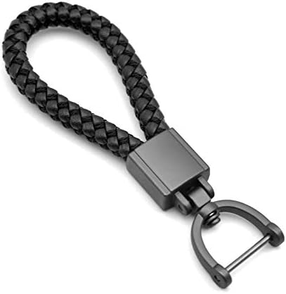 מכונית עור שחורה אוניברסלית FOB מחזיק מפתחות מתכת מפתחות מפתחות ארוג רצועת חבל קלוע שרשרת מפתח לגברים ונשים - צבע שחור