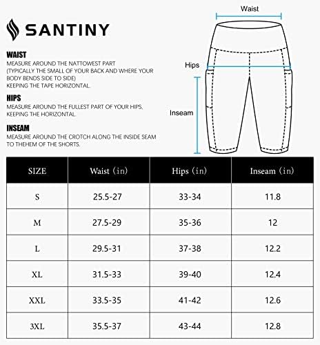 מכנסי שחייה עם מותניים גבוהים של Santiny נשים עם כיסים UPF50+ מכנסי שחייה ארוכים של לוח ארוך לנשים עם אניה