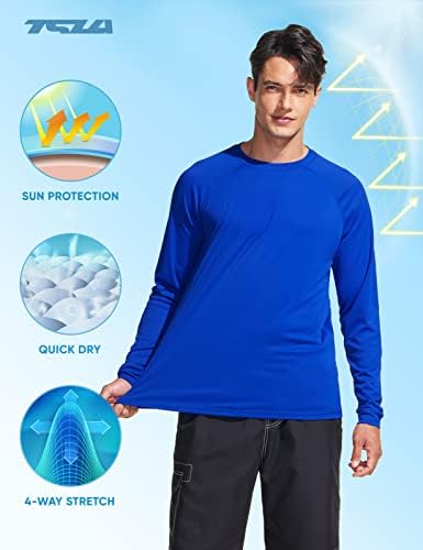 חולצות שחייה של שגיחי שחייה לגברים של TSLA, UPF 50+ חולצות שרוול ארוכות רופפות, אימון ריצה מגניב SPF/UV TEE חולצות