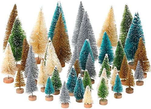 40 יח 'עצי חג המולד מיני מלאכותיים סיסל עץ חג המולד שלג עצי אורן עצי בקבוק עצי עץ עם בסיס עץ למסיבת חג המולד שולחן שולחן