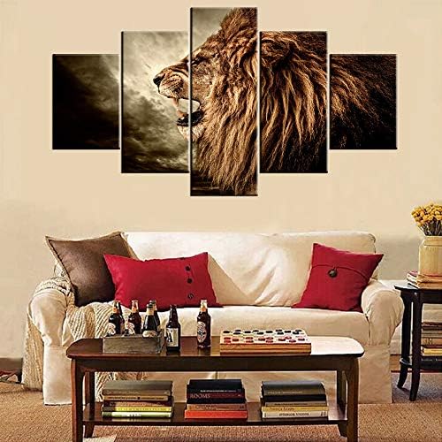 קישוטים אפריקאים לסלון חום מיילל ציורים אריה תמונות לבוש בעלי חיים 5 חלקים קיר שחור קיר אמנות ספארי יצירות אמנות בית תפאורה