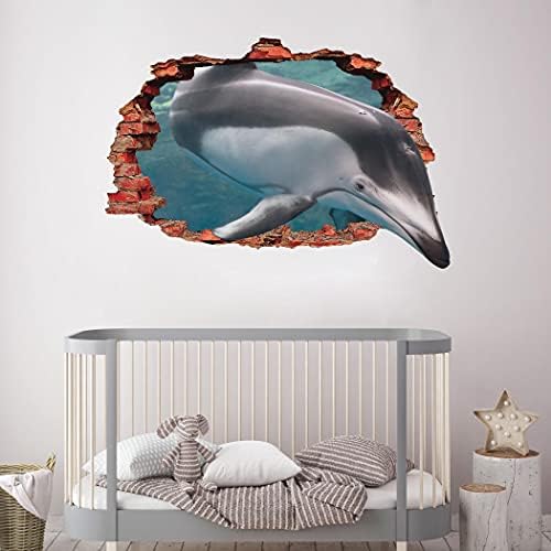 מדבקות קיר ימיות של בעלי חיים - אמנות קיר דולפין של בעלי חיים - תלת מימד הדפס עיצוב בית משיכה - עיצוב קיר של דולפין