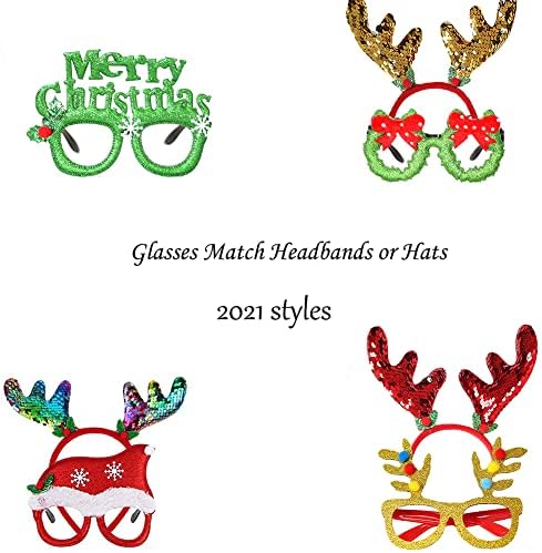 Feelmate תחפושת לחג המולד סרטי ראש שדון מסיבת כריסטמה אייל אייל קרני ראש חג המולד תחפושת משקפיים משקפיים נצנצים לילדים