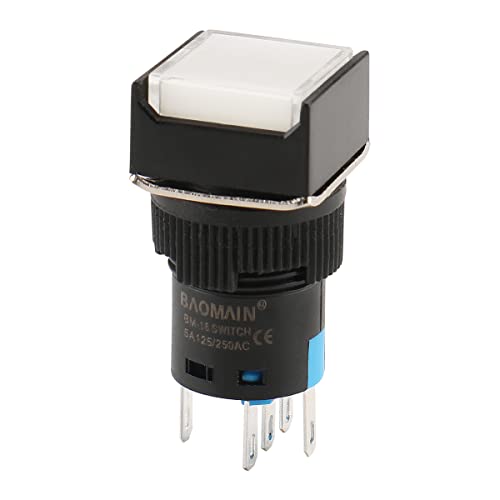 BAOMAIN 5/8 16 ממ כפתור כפתור רגעי מתג מכסה מרובע LED מנורת אור לבן אור DC 12V SPDT 5 PIN חבילה של 5
