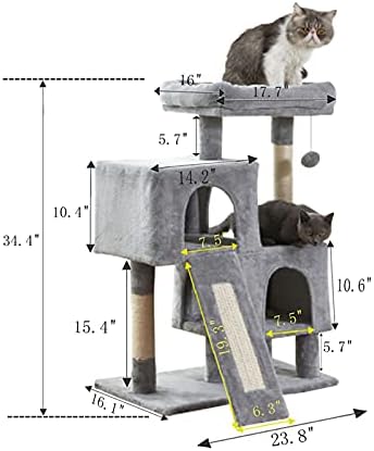 חתול עץ חתול מגדל, 34.4 סנטימטרים חתול עץ עם גירוד לוח, 2 יוקרה דירות, חתול עץ חלל קטן, יציב וקל להרכיב, עבור חתלתול, חיות