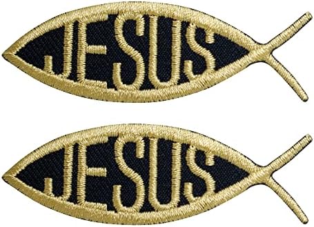 אוקטוריה 2 מחשבים איצ'ים דגים ישו ישו נוצרי סמל טלאי ברזל על מסור בגדים/ברזל על אפליקציית טלאי רקומה לג'ינס, כובעים, תיקים