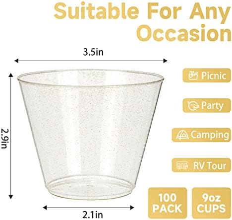 פלסטיק כוסות מסיבת כוסות 100 חבילה 9 עוז זהב גליטר פלסטיק כוסות חד פעמי כוסות ברור פלסטיק כוסות לחתונה לשימוש