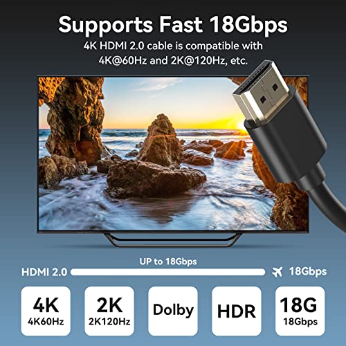 CMSTEDCD 4K כבל HDMI 4ft 1.2 מ 'מהירות גבוהה 18 ג'יגה -ביט לשנייה HDMI 2.0 כבל תומך ל- 4K 60Hz UHD 2160P 1080P 3D HDR