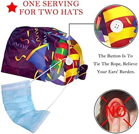 Deyya 2 חבילות פסטיבל דגל כובע עבודה מתכוונן עם כפתור ורצועת זיעה לאחיות נשים קוקו קוקו