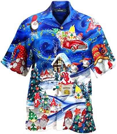 כפתור לגברים לחג המולד של ZDDO חולצות שרוול קצר חג המולד סנטה קלאוס תלבושות של חולצת מעצב חידוש בכושר רגיל