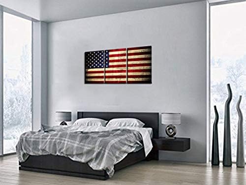 אמריקאי דגל רטרו ציורי אדום כחול פסים תמונות לסלון פטריוטית יצירות אמנות 3 פנל הדפסי קיר אמנות על בד מודרני בית