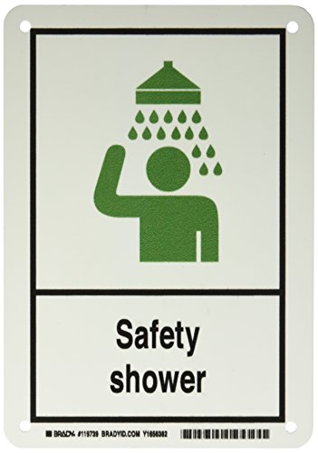 בריידי 119739 פלסטיק מקלחת בטיחות שלט ומתקן שלט, שחור/ירוק/לבן