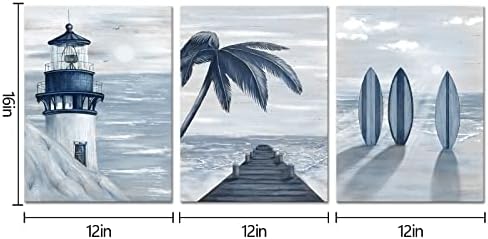 הומוארט כחול חוף קיר אמנות הדפסים אוקיינוס ​​מזח חוף עגינה ים סימוני מגדלור ציור נושא ימי ממוסגר יצירות אמנות נמתחות