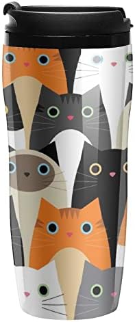 דפוס חתולים חמודים נסיעות ספל קפה כוסות ספל קפה עם מכסה קיר כפול מבודד עם כוס הדפסת דפוס עיצוב