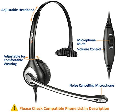 אוזניות טלפון WANTEK עם ביטול רעש מיקרופון, אוזניות טלפון 2.5 ממ ג'ק עובדות עבור Panasonic AT&T ML17929