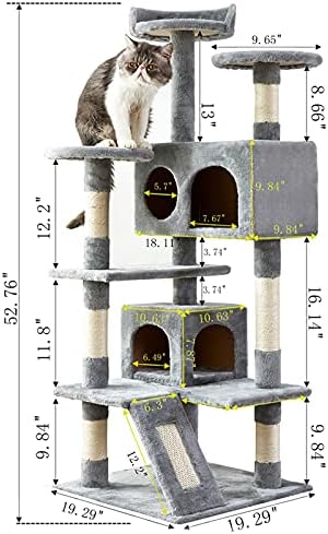 חתול עץ, 52.76 סנטימטרים חתול מגדל עם סיסל מגרד לוח, חתול עץ לחתולים מקורה עם מרופד פלטפורמה, 2 יוקרה דירות, עבור חתלתול,