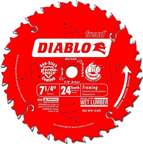 Diablo D0724P 7-1/4 אינץ '24 שיניים ATB מסגור מסגור מסור עם סור עם 5/8 אינץ' ויהלום נוק-אאוט