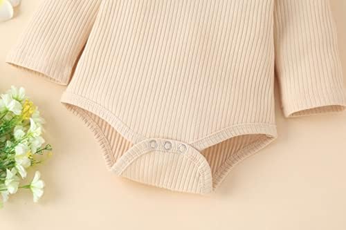 CACACECE יילוד תינוקות תלבושות בגדים צלעות תינוקות שרוול ארוך שרוול ארוך רומפר מכנסיים מתרחבים סט 3 יחידות