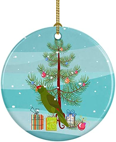 אוצרות קרוליין CK4496CO1 תוכי אמזון קישוט קרמיקה לחג המולד שמח, קישוטים לעץ חג המולד, קישוט תלוי לחג המולד, חג, מסיבה,