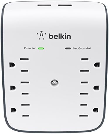 Belkin Wall Mount 2 חנויות מרובות AC ו -2 מטען מהיר USB C, מטען קיר לבן ומגן נחשול USB 6-Outlet, הר קיר