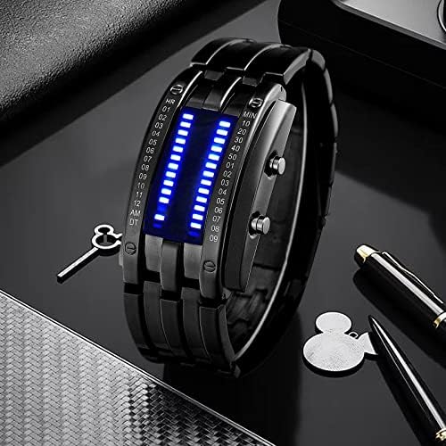 שעוני יד של גוסאסה גברים הוביל שעון דיגיטלי אופנה קלאסי עמיד למים נירוסטה שעונים שחור