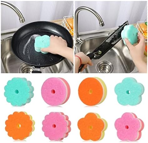 שטיפת כלים של Zhyling Sponge Scouring Pads פרח צורה עגולה צבע ספוג מברשת מברשת שולחן כלים שטיפה כלים ספוגיים כלי ניקוי בית
