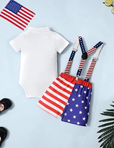 Aulyffo התלבושת הראשונה שלי בתינוקת התינוקת הראשונה ביולי, דגל אמריקאי רומפר + פס כוכב קצר מכנסיים + עניבת פרפר