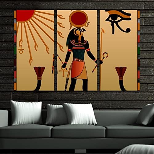 אמנות קיר לסלון, ציור שמן על בד דת ממוסגרת גדולה של יצירות אמנות מצרים עתיקה לעיצוב חדר שינה ביתי 24 x48