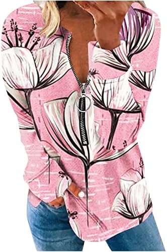 חולצות אימון שרוול ארוך לנשים נשים אופנה אביב רופף מזדמן צווארון רוכסן הדפסת שרוול ארוך חולצה למעלה