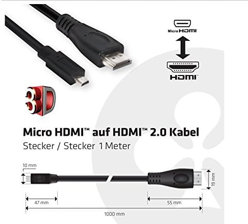 Club3D CAC-1351 Micro HDMI ל- HDMI 2.0 4K60Hz כבל 1M/3.28 'זכר/זכר