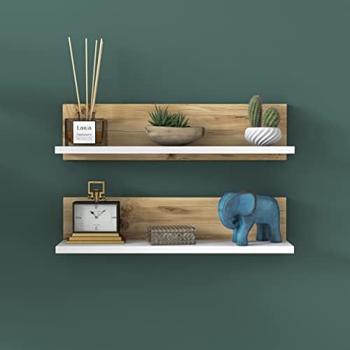 מדפי קיר צפים לסלון - סט של 2, 23.6 אינץ 'עיצוב עץ מודרני עם 3 וריאציות צבע, איכות אירופאית, מדפים רכובים קיר אידיאלי