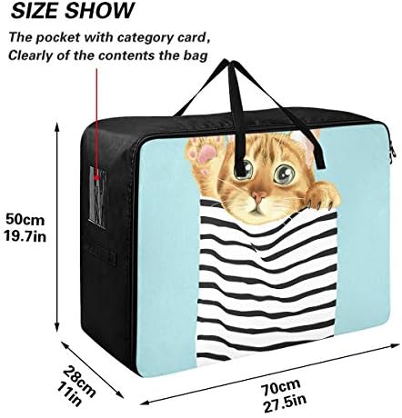 N/ A שקית אחסון קיבולת גדולה - פס חתול חמוד כיס שמיכת בגדים מארגן קישוט קישוט מזוודות רוכסן זז