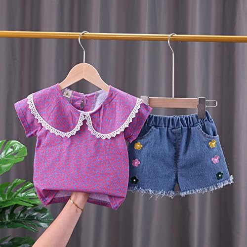 XBGQASU אחות תינוק חוזר הביתה תלבושת פעוטות ילדים בגדים בנות בנות שרוול קצר הדפס פרחוני חולצה טופ ג'ינס מכנסיים קצרים