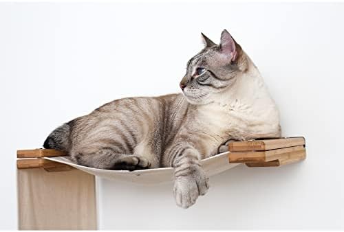 קטסטרופלי יצירות זוגי דקר חתול ערסל-קיר רכוב חתול עץ עם ערסל מוט-חתול קיר ערסל עם בד בד-במבוק חתול מגדל עבור מקורה חתולים-מודרני