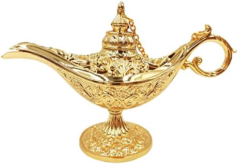 אגדת וינטג 'הונודו Aladdin Magic Genie מנורת - מתכת מגולפת אור למסיבת חתונה ביתי קישוט שולחן קישוט עדין, זהב קטן