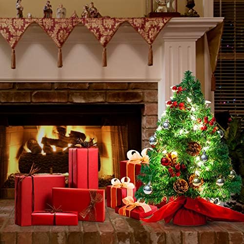 Joiedomi 23 אינץ 'עץ חג המולד, עץ אורן מיני מלאכותי של אורות אורן עם אורות חוט וקישוטים של LED, עיצוב עץ קישוט לשנה החדשה