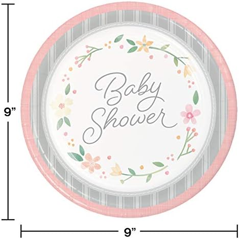 יצירתי המרת המדינה פרחוני תינוק מקלחת נייר צלחות, 9, צבעוני